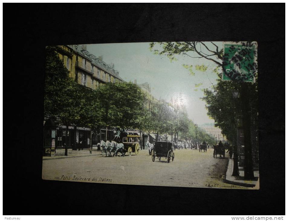 Paris 2ème .  Boulevard Des Italiens. Autobus à Cheval.Voir 2 Scans. - Arrondissement: 02