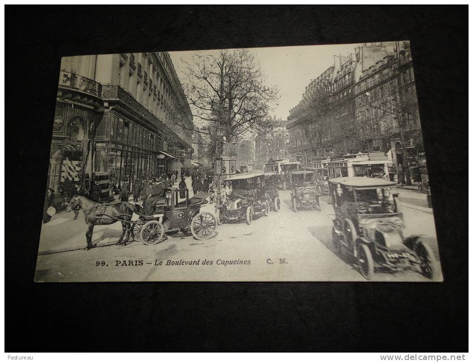 Paris 2ème .  Boulevard Des Capucines. Fiacre  Et Automobiles. Voir 2 Scans. - Arrondissement: 02