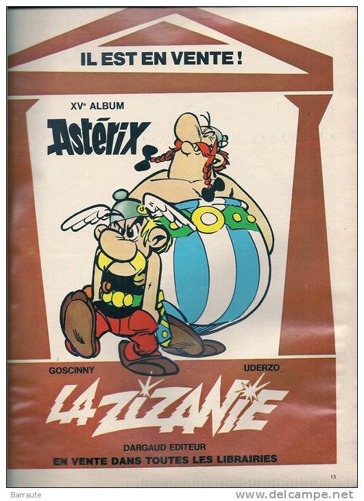 Pub De 1970 " ASTERIX  LA ZIZANIE " XV éme Album. - Publicités