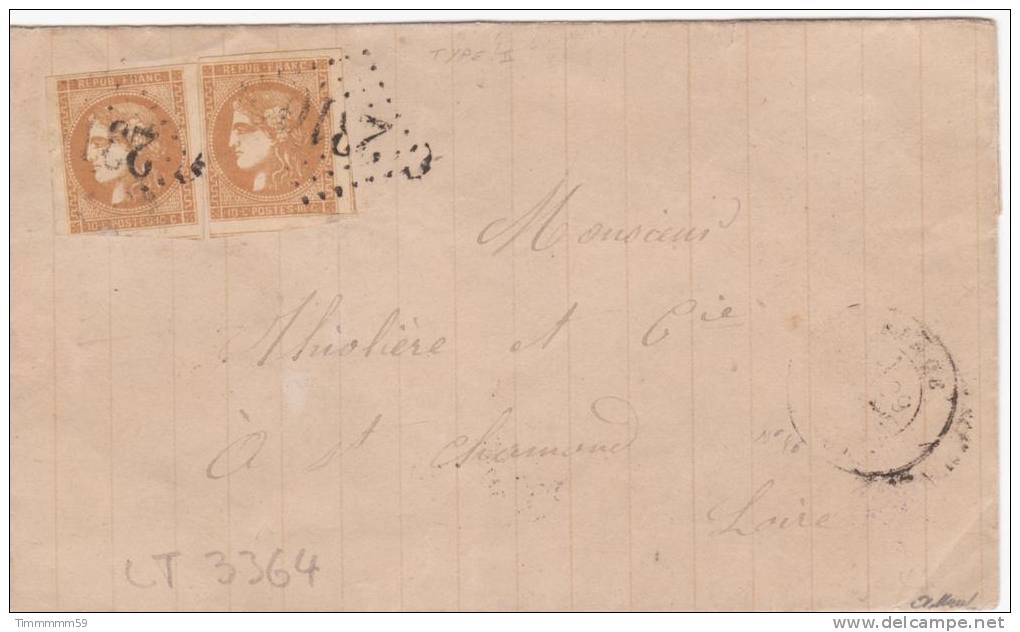 LT3364   Deux N°43B Bistre/lettre Sans Courrier, Oblit GC 2310 MENDE (46), Du 29 Mars 1871 - 1870 Bordeaux Printing