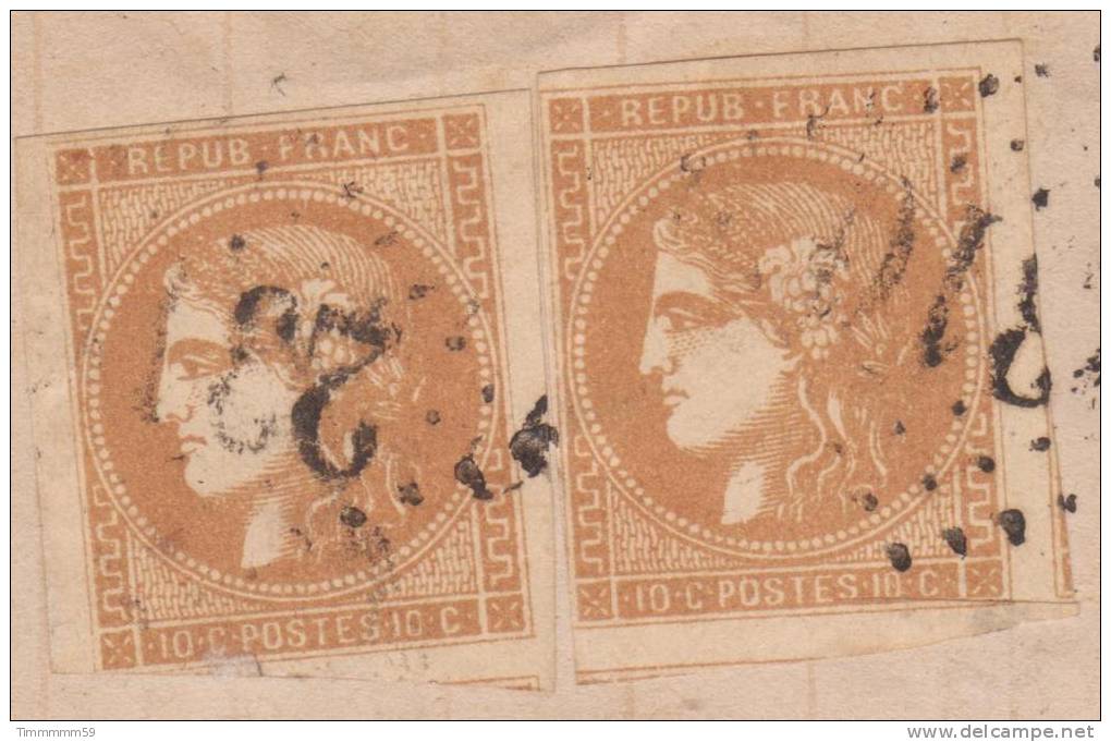 LT3364   Deux N°43B Bistre/lettre Sans Courrier, Oblit GC 2310 MENDE (46), Du 29 Mars 1871 - 1870 Bordeaux Printing