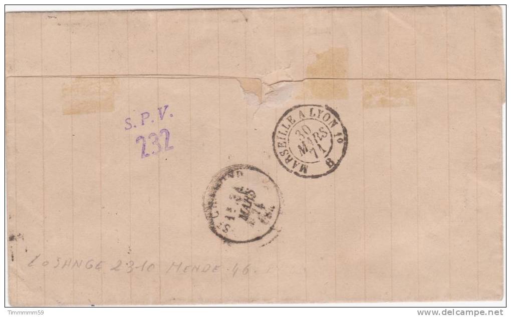 LT3364   Deux N°43B Bistre/lettre Sans Courrier, Oblit GC 2310 MENDE (46), Du 29 Mars 1871 - 1870 Bordeaux Printing