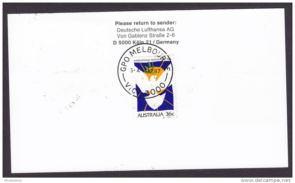 United Arab Emirates Airmail Luftpost Lufthansa-Erstflug 1st Flight 1987 Card ABU DHABI - MELBOURNE Australia Chess - Abu Dhabi