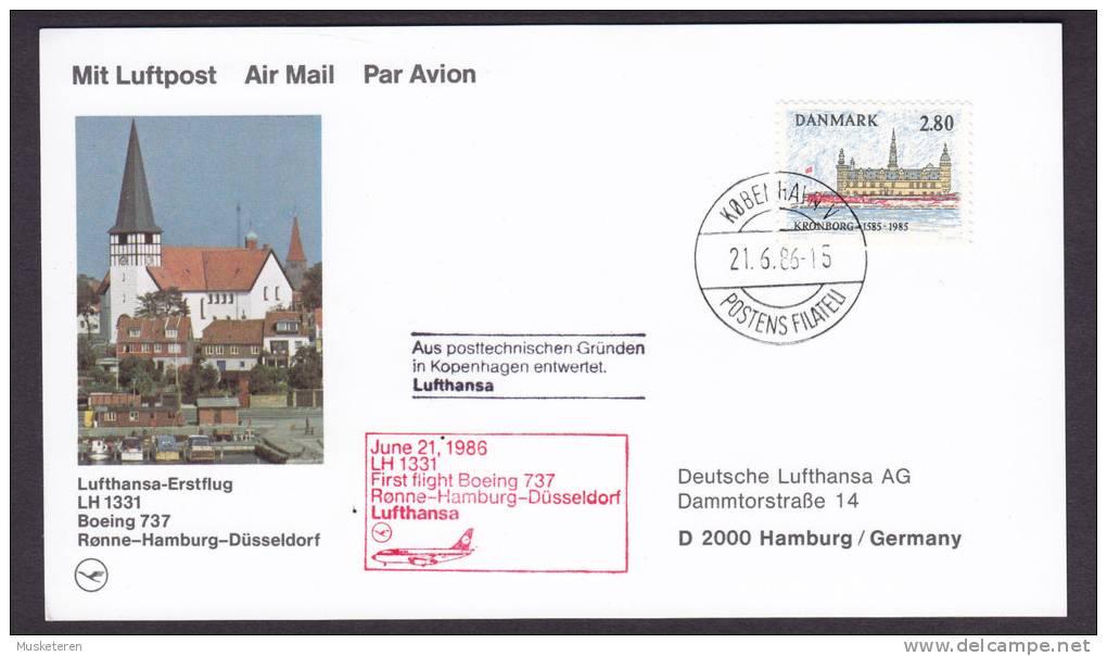 Denmark Airmail Luftpost Par Avion Lufthansa-Erstflug 1st Flight 1986 Card RØNNE - HAMBURG Germany - Luftpost