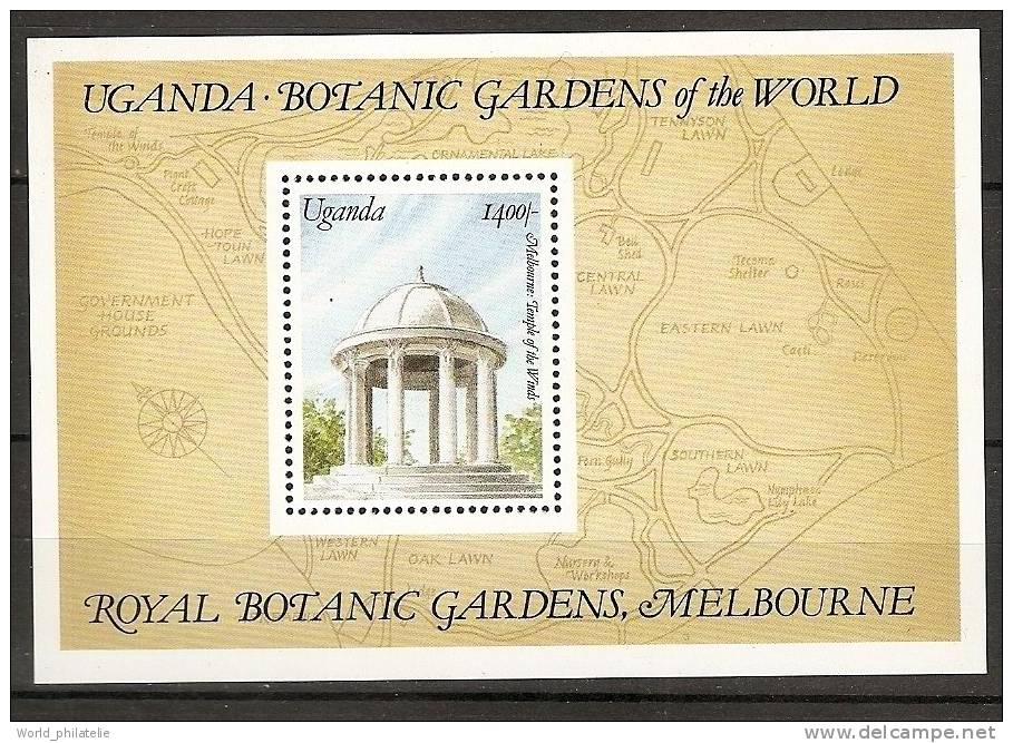 Ouganda Uganda 1992 N° BF 152 ** Jardins Botanique, Temple Des Vents, Jardin Royal De Melbourne, Carte - Uganda (1962-...)