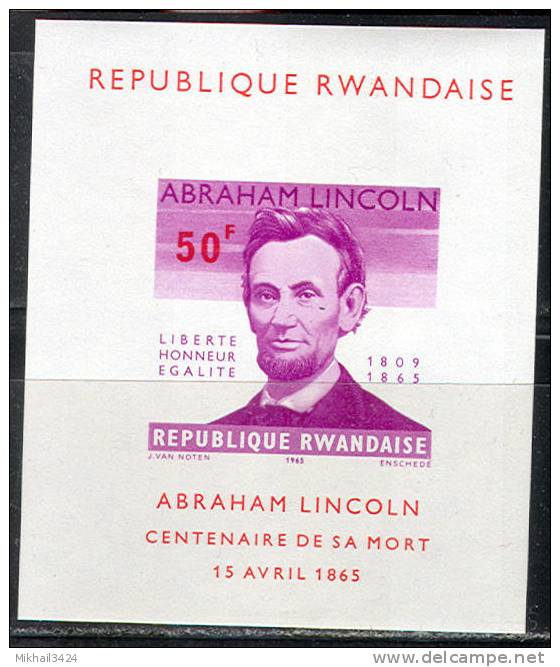 0283 ✅ President Lincoln Memoriam 1965 Rwanda S/s MNH ** Imperf Imp 65ME - Unabhängigkeit USA