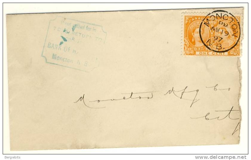 1897 Canada Jubilee Bank Of Halifax Cover With  Nice " 1 Cent Jubilee  "  Stamps  Franking, Lovely Clear Cancel - Briefe U. Dokumente