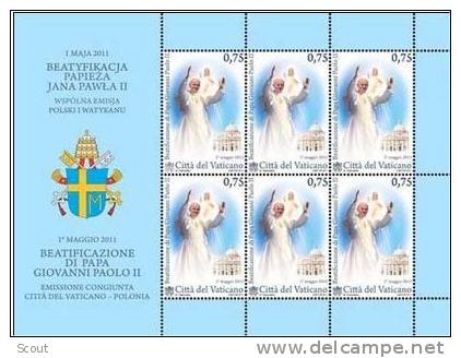 VATICANO – VATICAN CITY - VATICAN - 2011 - BEATIFICAZIONE GIOVANNI PAOLO II - EMIS. CONG. VATICANO-POLONIA - 2 BF MNH ** - Unused Stamps