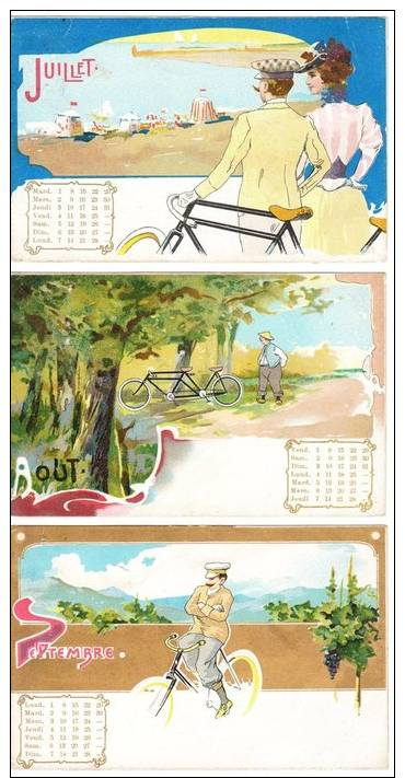 Serie Complet 12 Cartes Postales Mois Année 1902 Cyclisme Cycling Jugendstil Art Nouveau - Cycling