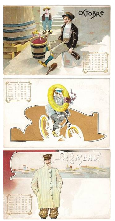 Serie Complet 12 Cartes Postales Mois Année 1902 Cyclisme Cycling Jugendstil Art Nouveau - Cycling