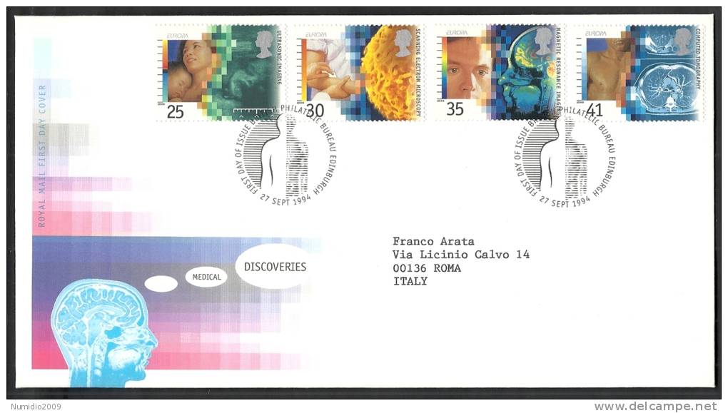 1994 GB FDC MEDICAL DISCOVERIES - EUROPA - 001 - 1991-2000 Em. Décimales