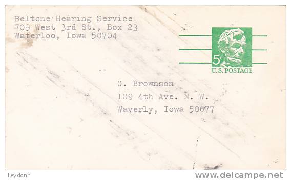 Postal Card - Abraham Lincoln - Scott # UX55 - Beltone Hearing Service - 1961-80