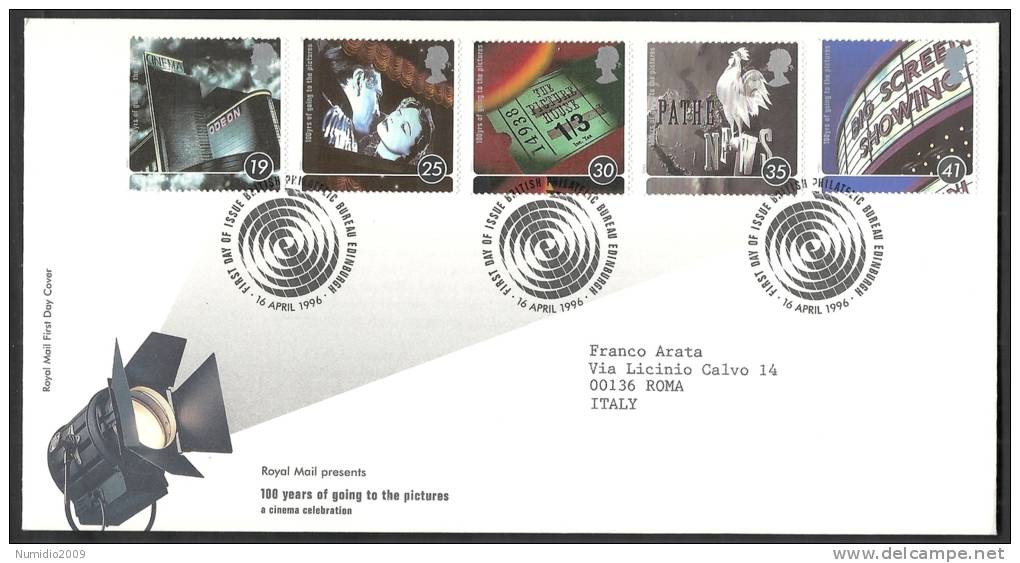 1996 GB FDC 100 YEARS OF GOING TO THE PICTURES A CINEMA CELEBRATION - 001 - 1991-2000 Em. Décimales