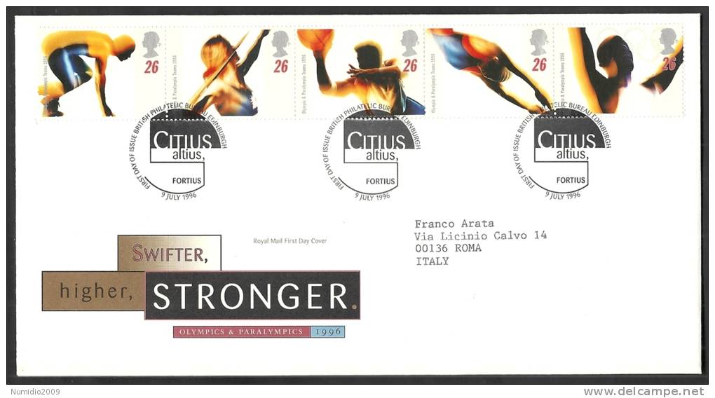 1996 GB FDC SWIFTER, HIGHER, STRONGER OLIMPICS & PARALYMPICS - 001 - 1991-00 Ediciones Decimales