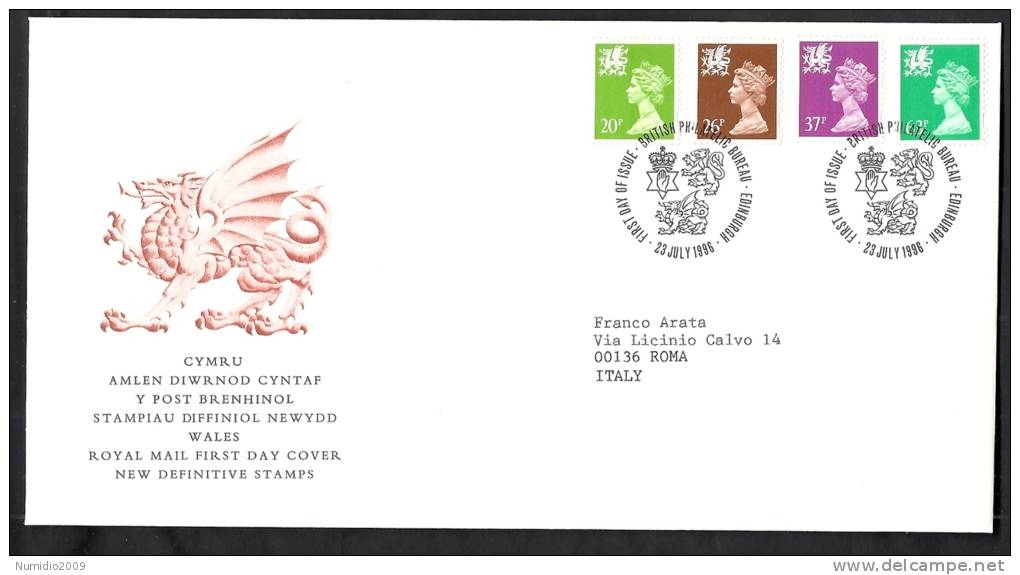 1996 GB FDC CYMRU WALES NEW DEFINITIVE STAMPS 23 JULY - 001-002 - 1991-2000 Em. Décimales