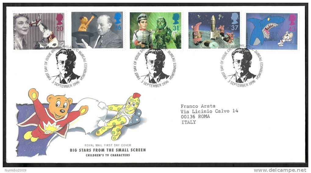 1996 GB FDC BIG STARS FROM THE SMALL SCREEN CHILDREN'S TV CHARACTERS - 001 - 1991-00 Ediciones Decimales