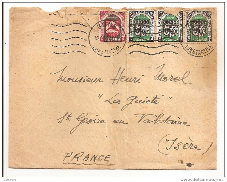 Lettre - Algérie - Bone - Constantine - Agence Cook Wagons Lit Us 1950 Marcophilie Pour St Geoire En Valdaine - Covers & Documents