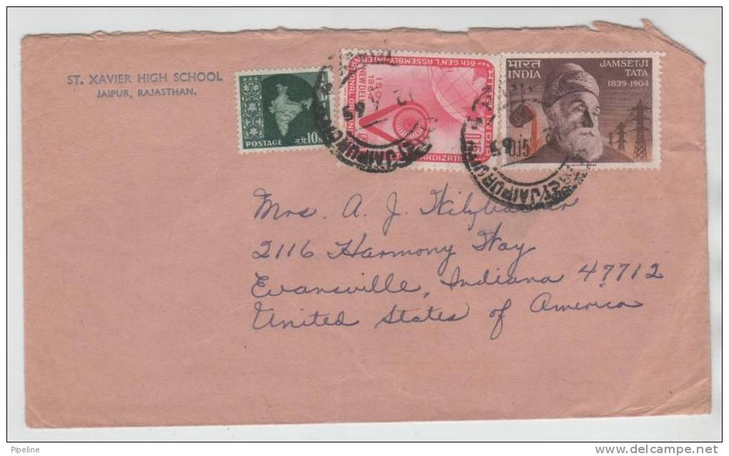 India Cover Sent To USA 12-4-1965 MAP On One Of The Stamps - Storia Postale