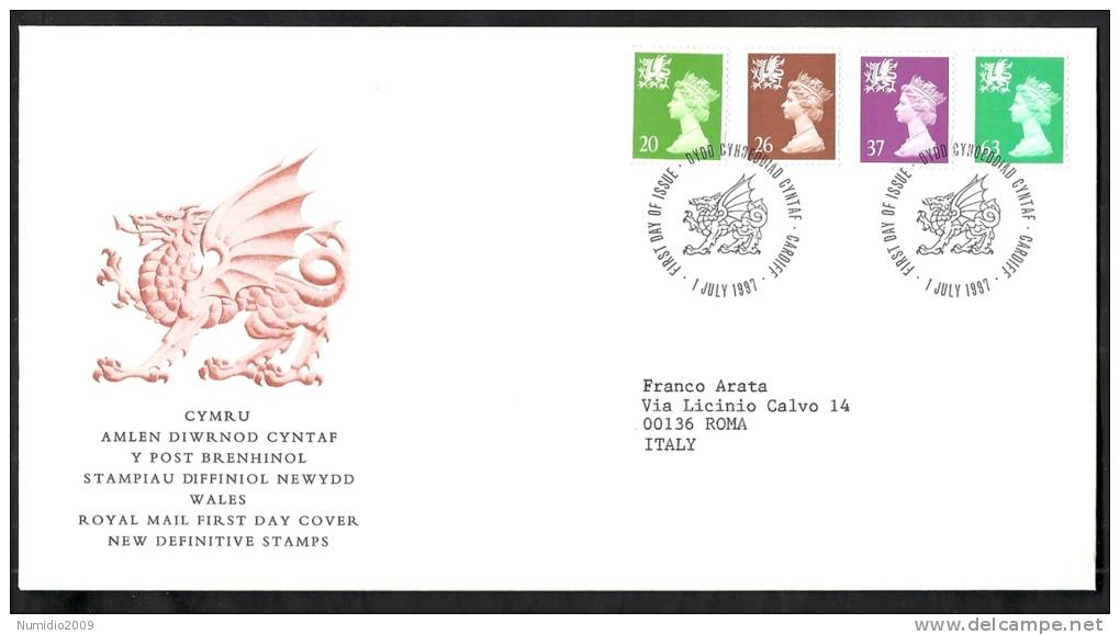 1997 GB FDC CYMRU WALES NEW DEFINITIVE STAMPS 1 JULY - 001-002 - 1991-2000 Decimal Issues