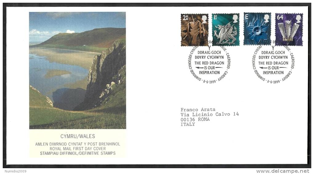 1999 GB FDC CYMRU WALES NEW DEFINITIVE STAMPS 8.6.1999 - 005 - 1991-00 Ediciones Decimales