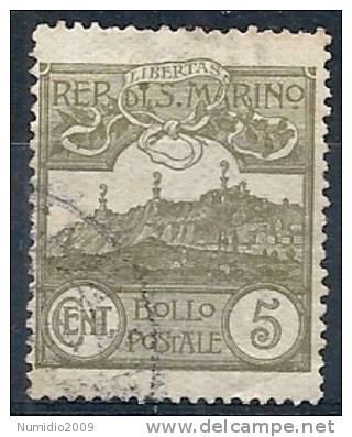 1921-23 SAN MARINO USATO VEDUTA 5 CENT - RR9245 - Oblitérés