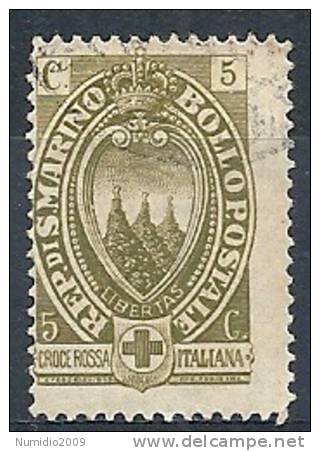 1923 SAN MARINO USATO PRO CROCE ROSSA 5 CENT - RR9245-2 - Used Stamps