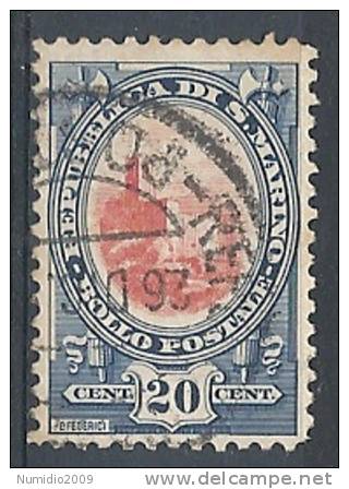 1929-35 SAN MARINO USATO VEDUTA 20 CENT - RR9249-6 - Oblitérés