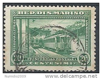 1932 SAN MARINO USATO FERROVIA RIMINI SAN MARINO 20 CENT  - RR9250 - Oblitérés