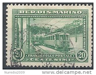 1932 SAN MARINO USATO FERROVIA RIMINI SAN MARINO 20 CENT  - RR9250-3 - Oblitérés