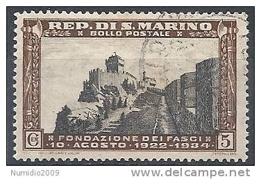 1935 SAN MARINO USATO FONDAZIONE DEL FASCIO 5 CENT - RR9253 - Oblitérés