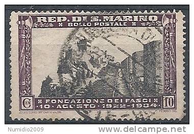 1935 SAN MARINO USATO FONDAZIONE DEL FASCIO 10 CENT - RR9253 - Oblitérés