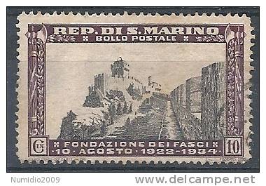 1935 SAN MARINO USATO FONDAZIONE DEL FASCIO 10 CENT - RR9253-4 - Oblitérés