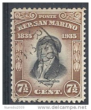1935 SAN MARINO USATO MELCHIORRE DELFICO 7 1/2 CENT - RR9254-2 - Oblitérés