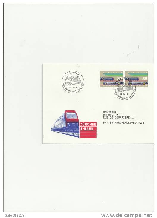 SWITZERLAND RAYLWAY ZURCHER S-BAHN - ZURICH - 1990  COVER  W/ 2 STAMPS CHF 0,35 MILLER 1410 26/27 MAY 1990 ZURICH - Bahnwesen