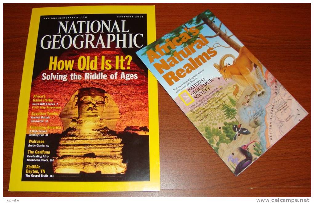 National Geographic U.S. September 2001 With Map Africa´s Natural Realms How Old Is It? Solving The Riddle Of Ages - Natuur