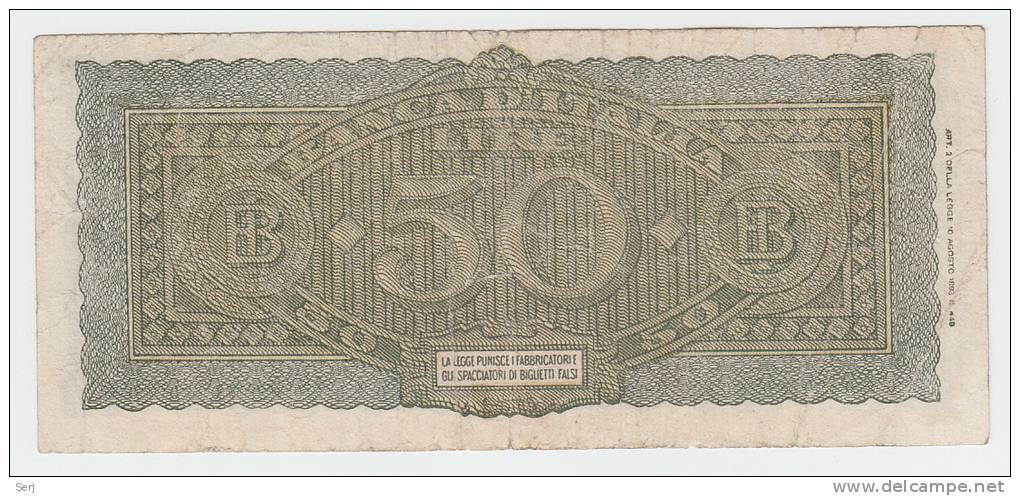 Italy 50 Lire 1944 ""F+"" Crispy Banknote P 74 - 50 Lire