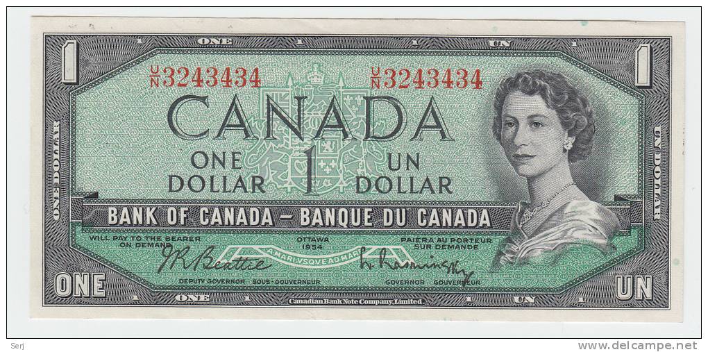 Canada 1 Dollar 1954 QEII AXF P 74b 74 B - Canada