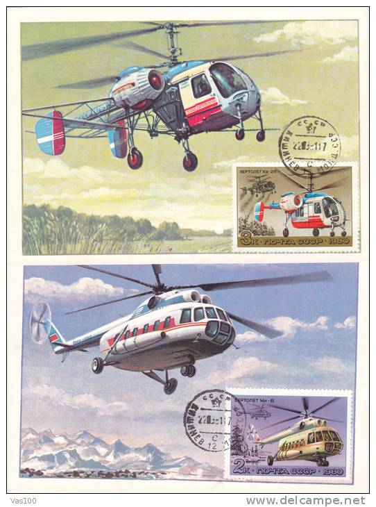 Hélicoptères,helicopter 1979 (2X),CM,maxicard,cartes Maximum Russie. - Hélicoptères