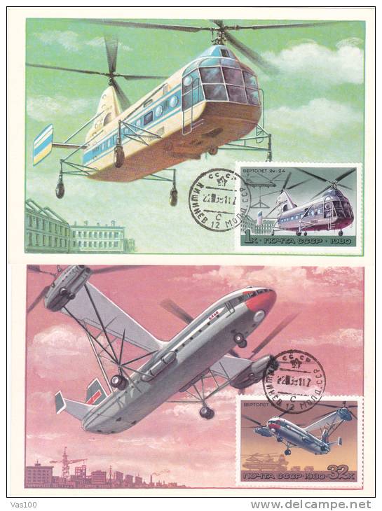 Hélicoptères,helicopter 1979 (2X),CM,maxicard,cartes Maximum Russie. - Hubschrauber