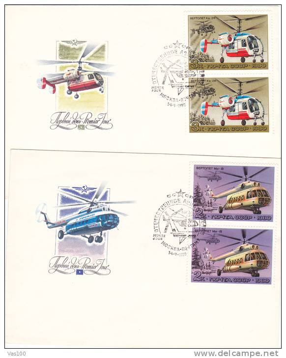 Hélicoptères,helicopter 1980 (2X),covers,FDC,premier Jour  Russie. - Hubschrauber