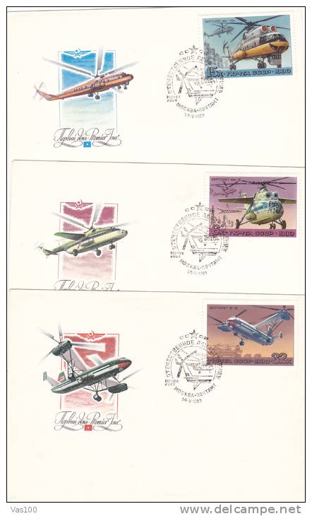 Hélicoptères,helicopter 1980 (3X),covers,FDC,premier Jour  Russie. - Hélicoptères