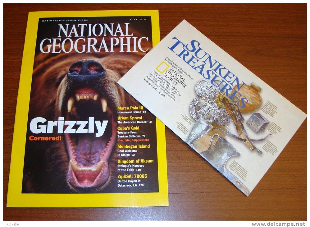 National Geographic U.S. July 2001 Grizzly Cornered Marco Polo Urban Sprawl With Map Cuba´s Gold On The Bayou Delacroix - Voyage/ Exploration