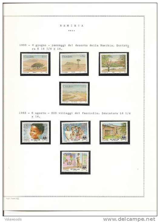 Namibia - collezione montata su fogli artigianali completa dal 1990 al 1996 - mancanti 2 serie di poco valore