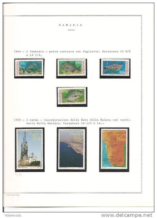 Namibia - collezione montata su fogli artigianali completa dal 1990 al 1996 - mancanti 2 serie di poco valore