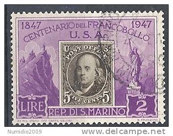 1947 SAN MARINO USATO PRIMO FRANCOBOLLO STATI UNITI 2 LIRE - RR9256 - Usados