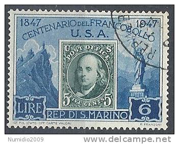 1947 SAN MARINO USATO PRIMO FRANCOBOLLO STATI UNITI 6 LIRE - RR9256 - Gebraucht