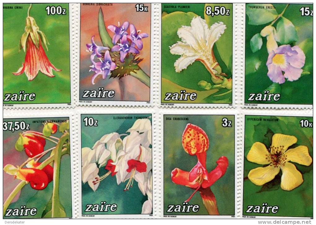 Zaire 1984.8v.MNH** Flowers.Fleurs.Scaevola Plumieri.Thumbergia Erecta.Canarina Eminii.Clerodendron.Borreria.Impatiens. - Neufs