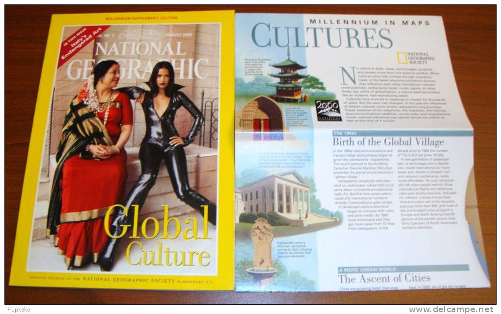 National Geographic U.S. August 1999 Global Culture With Map Supplement Cultures - Viaggi/Esplorazioni