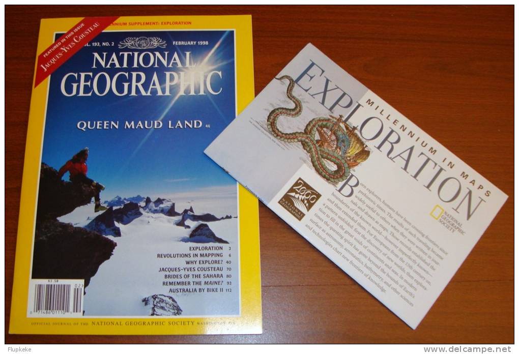 National Geographic U.S. February 1998 Jacques-Yves Cousteau With Map Exploration - Travel/ Exploration