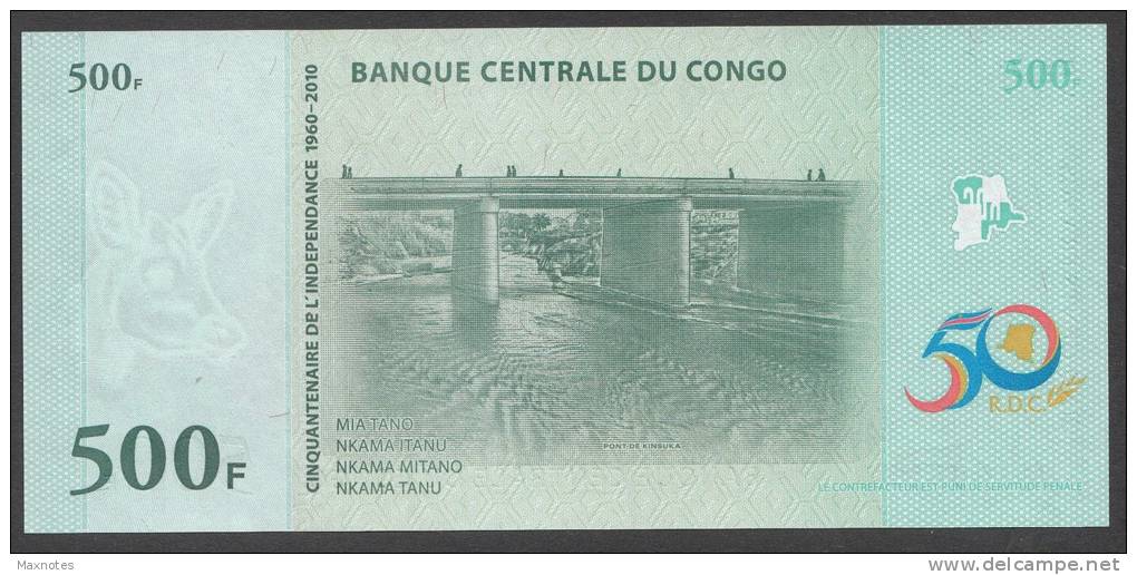 CONGO  : 500 Francs 2010 -  Note Commemorative - Ohne Zuordnung